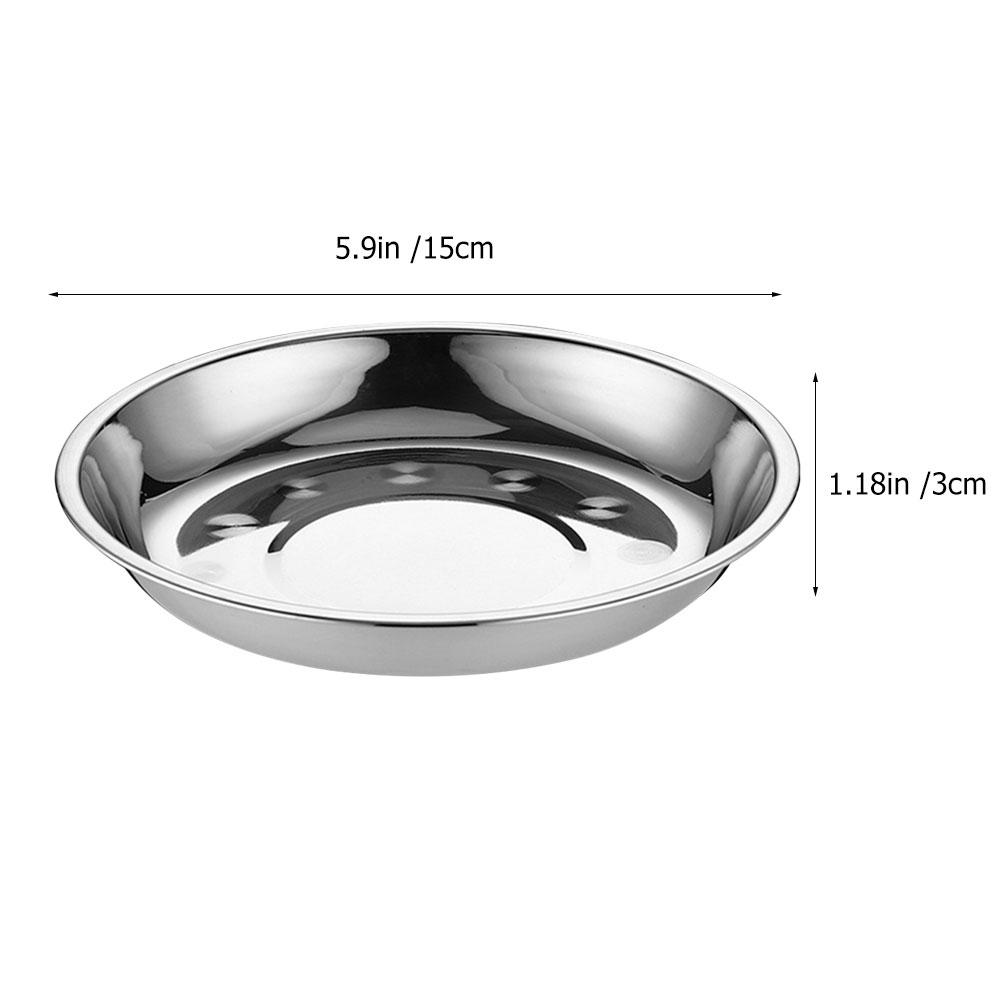8 Pcs Stainless Steel Round 15cm Food Serving Tray Barbecue Plate Snack Dish Dinnerware Set Round Dinner Plate Stainless Steel