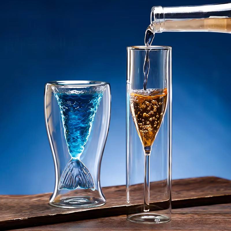 Heat-Resistant Double-Wall Mermaid Glass Cup for Champagne Beer Whiskey Cocktails Transparent Creative Bar Drinkware