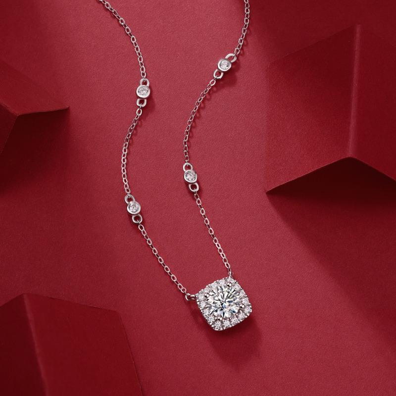 Bague Ringen S925 Silber Set 1ct Moissanite Rand Traum Thema Quadrat Anhänger Mode Kragen Knochen Kette Zubehör Geschenk