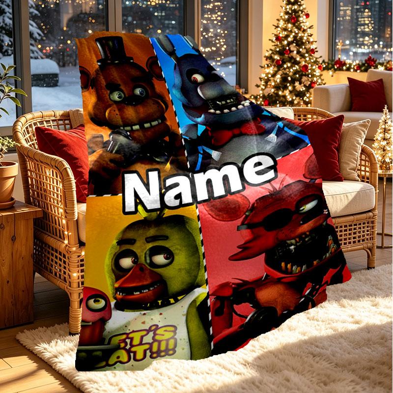 Custom Name Personalized Five Nights at Freddy's Print Blanket, Home Decor, Bedroom, Sofa, Camping, Couch, Gifts for Birthday Christmas