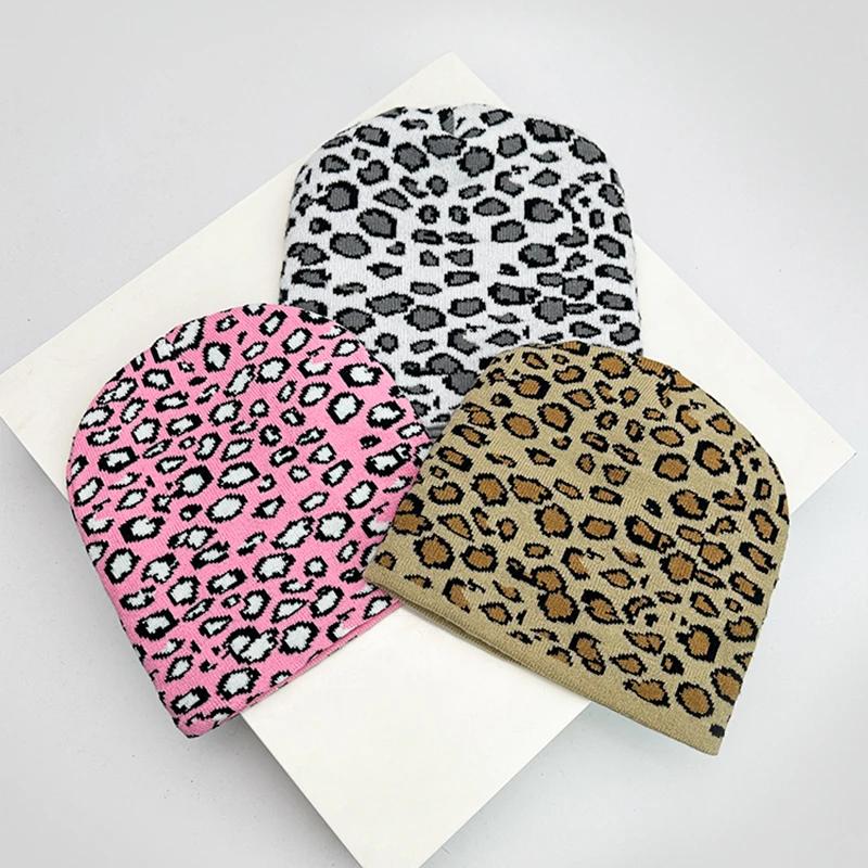 Blendted Cashmere Knitted Woolen Speckles Leopard Winter Autumn Fall Hats Personal Warm Retro Beanies Versatile Hip Hop Urban Street Style Trendy