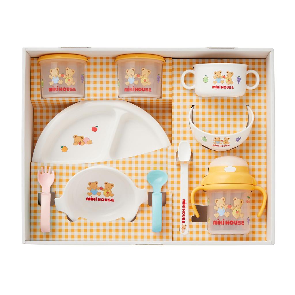 MIKIHOUSE Baby Tableware Set 10-Piece BPA-Free Dish Feeding Made In Japan Soup Mug Rice Bowl Straw Spoon Fork Gift Wrapped