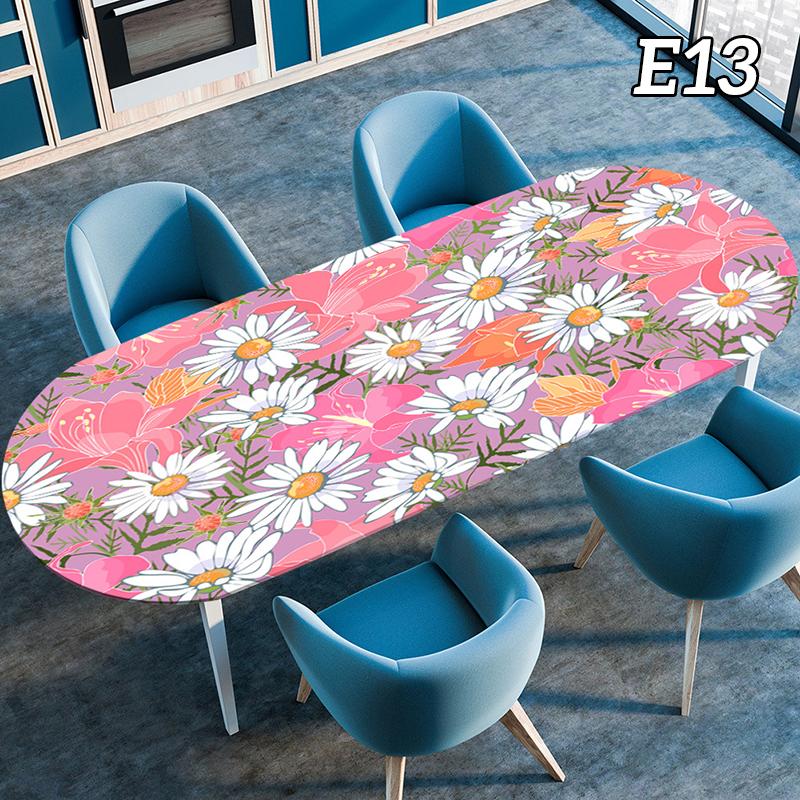 Oval Tablecloth Table Cover Waterproof Oil-Proof Elastic Kitchen Dining Room Wedding Party Table Cover Outdoor Picnic Camp Decor