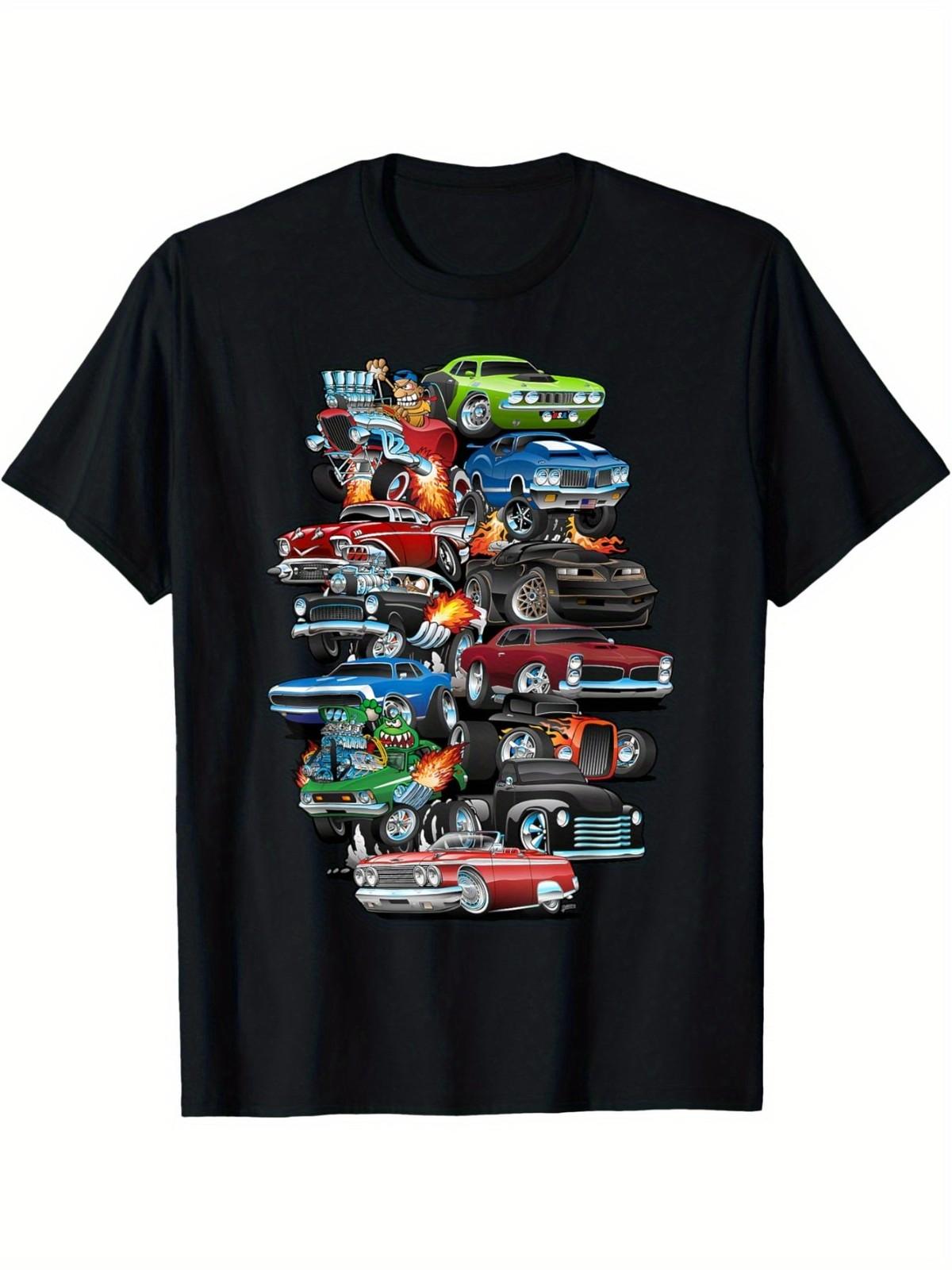 Car Madness! Muscle Cars, Classic Cars and Hotrods Cartoon T-Shirt All Season S разноцветный