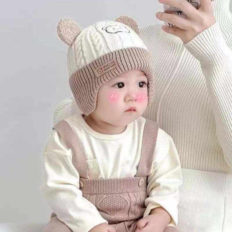 Autumn and winter warm cute bear hat ear protection hat boys and girls infant wool hat baby knitted children's hat