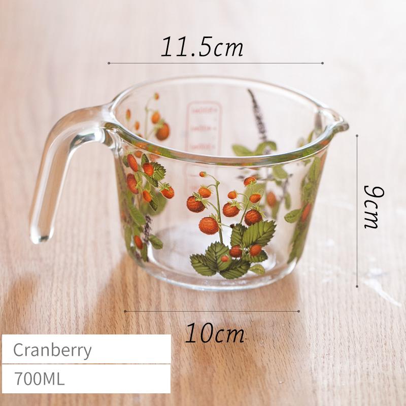 Retro Flower Measuring Cup with Lid Glass Milk Juice Cup with Scale Measuring Jars Household Kitchen Gadgets Baking Cooking Tool