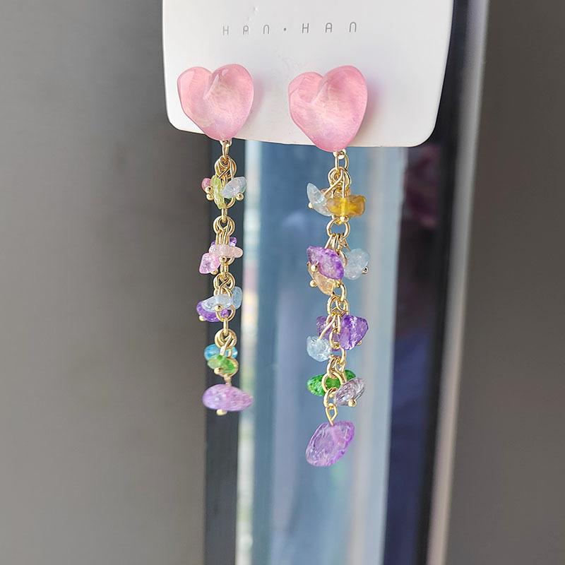 Sparkling Love Crystal Fringed Earrings Korean Fresh Temperament Studs Fashion Sweet Earrings