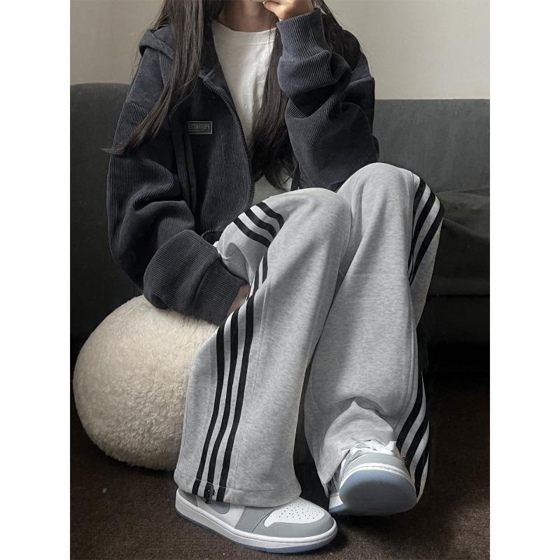 Striped Gray Sweatpants Children's New Summer Small Straight Narrow Version Thin Spring and Autumn Wide-leg Sweatpants