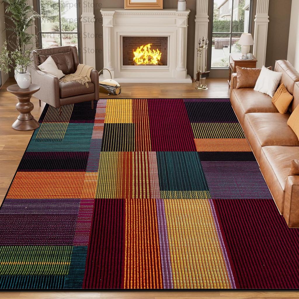 Nordic Color Block Geometric Carpet for Living Room Abstract Art Decoration Home Non-slip Large Rugs Bedroom Bedside Floor Mat