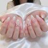 24Pcs Cat Eye Press On Nails With Rhinestone And Bow Crystal Clear Fake Nails High Quality Gift For Girls