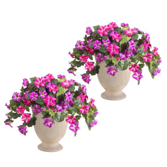 Artificial Hanging Fake Flowers with Basket Outdoor UV Resistant Faux Silk Morning Glory Vines Plants for Porch Patio Garden Balcony Yard Spring
