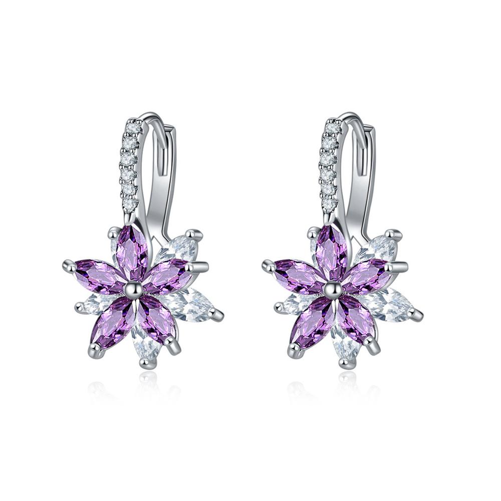 HUAMI Double Layer Flower Earrings Hoop Ear Clip With CZ Zirconia Design Big Jewelry For Wedding Women Earrings Dangle Drop