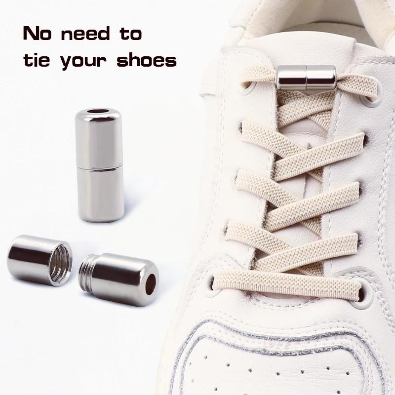 2Pair Capsule Lock Shoelaces Elastic Laces Sneakers No Tie Shoe Laces Without Ties Kids Adult 0.6cm Flat Shoelace for Shoes