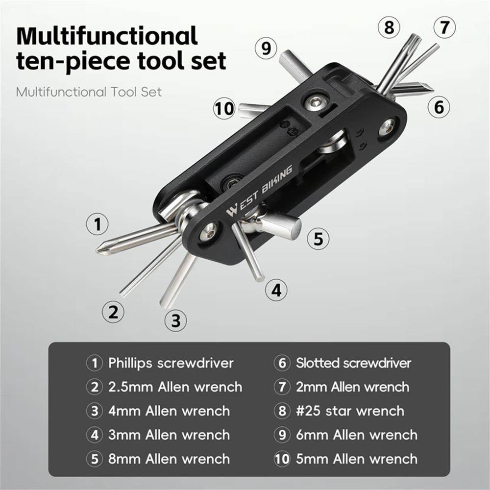 WEST BIKING YP0719488 10 in 1 Multitool for Bicycle Repair Kit Portable Screwdriver Hex Wrench Cycling Equipment