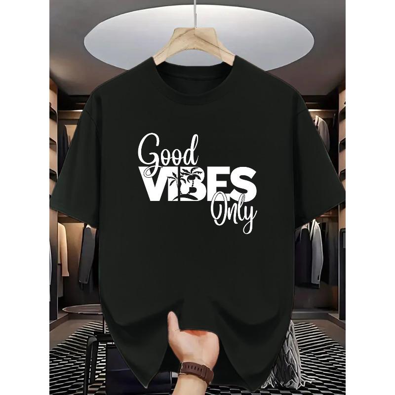 

Европейские размеры [Повседневный комфорт] Мужская черная футболка Только позитивные вибрации - Повседневная, дышащая, с круглым вырезом, короткий рукав S чёрный