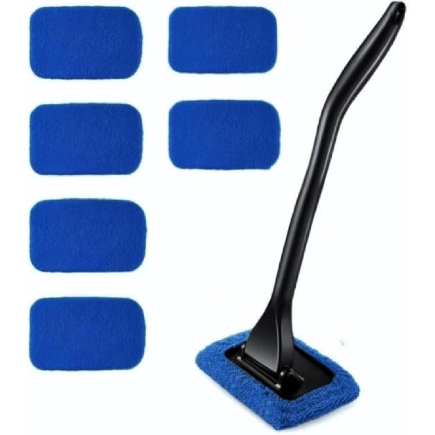 6PCS Windshield Cleaning Tool Car Window Cleaner with 5 Reusable and Washable Microfiber Pads and Extendable Handle Auto Inside Glass Wiper Kit Green синий