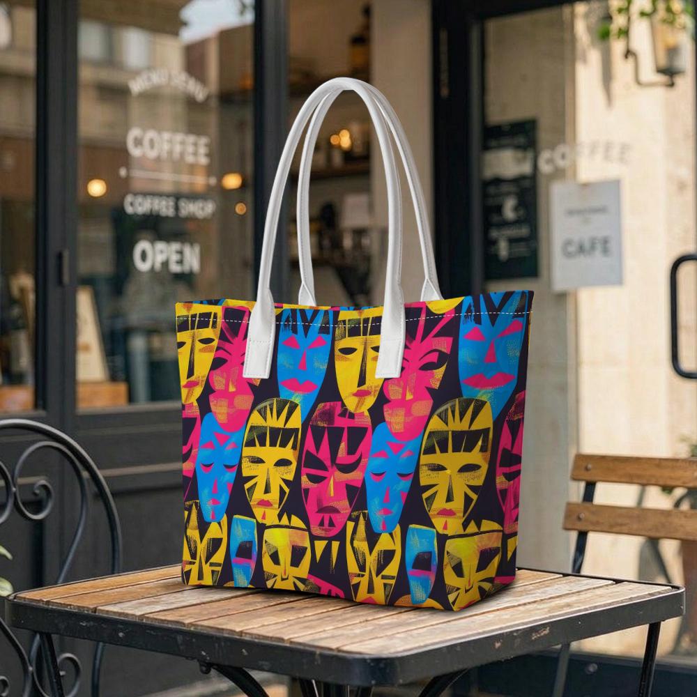 African Tribal Mask Print Tote Bag Fashion Daily Shoulder Bag for Women