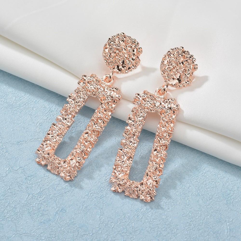 European & American Geometric Floral Metal Dangle Earrings - Retro Rectangular Design