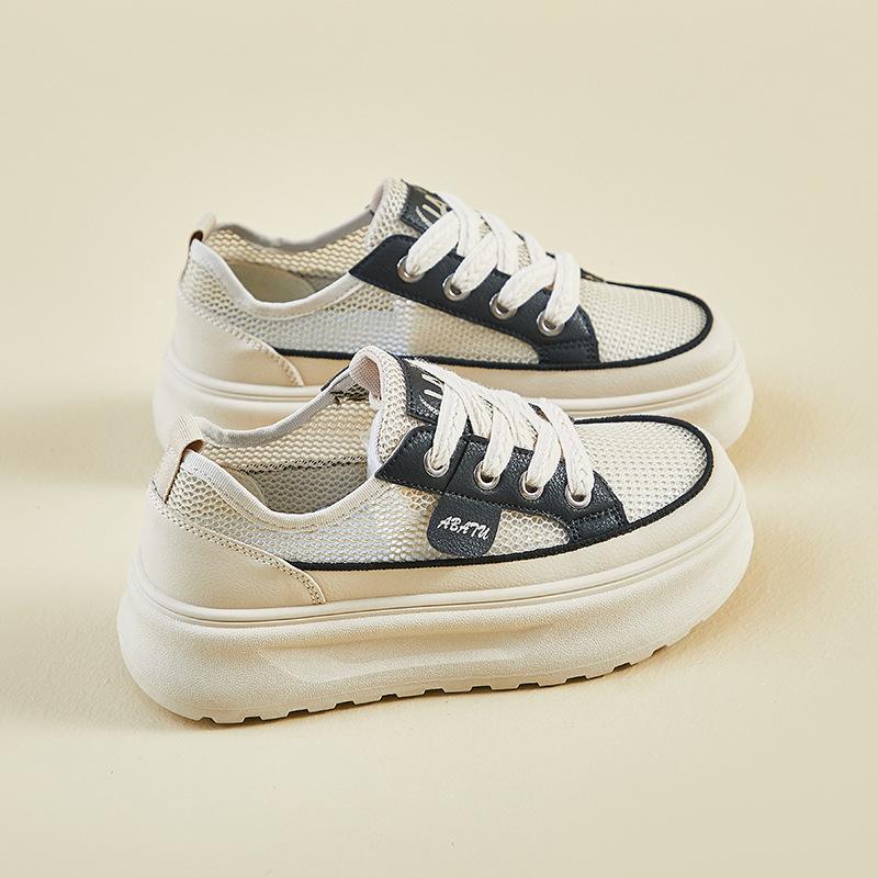 New Summer White Shoes for Female Students' Thick Sole Elevated Mesh Breathable Casual Shoes