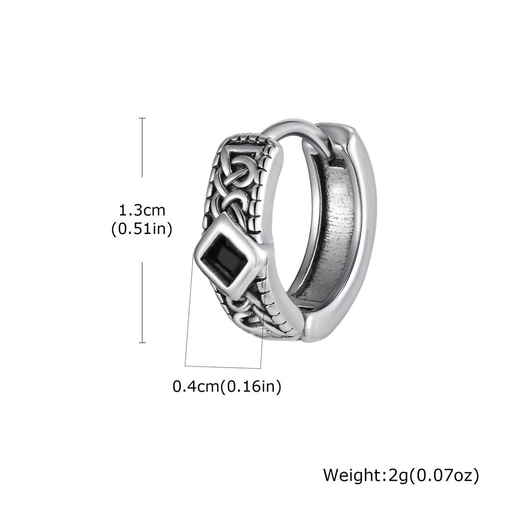 Vintage Vicking Hoop Earrings for Men Boys,Black Zircon Stainless Steel Huggies Hoop Earrings,Punk Jewelry Gift