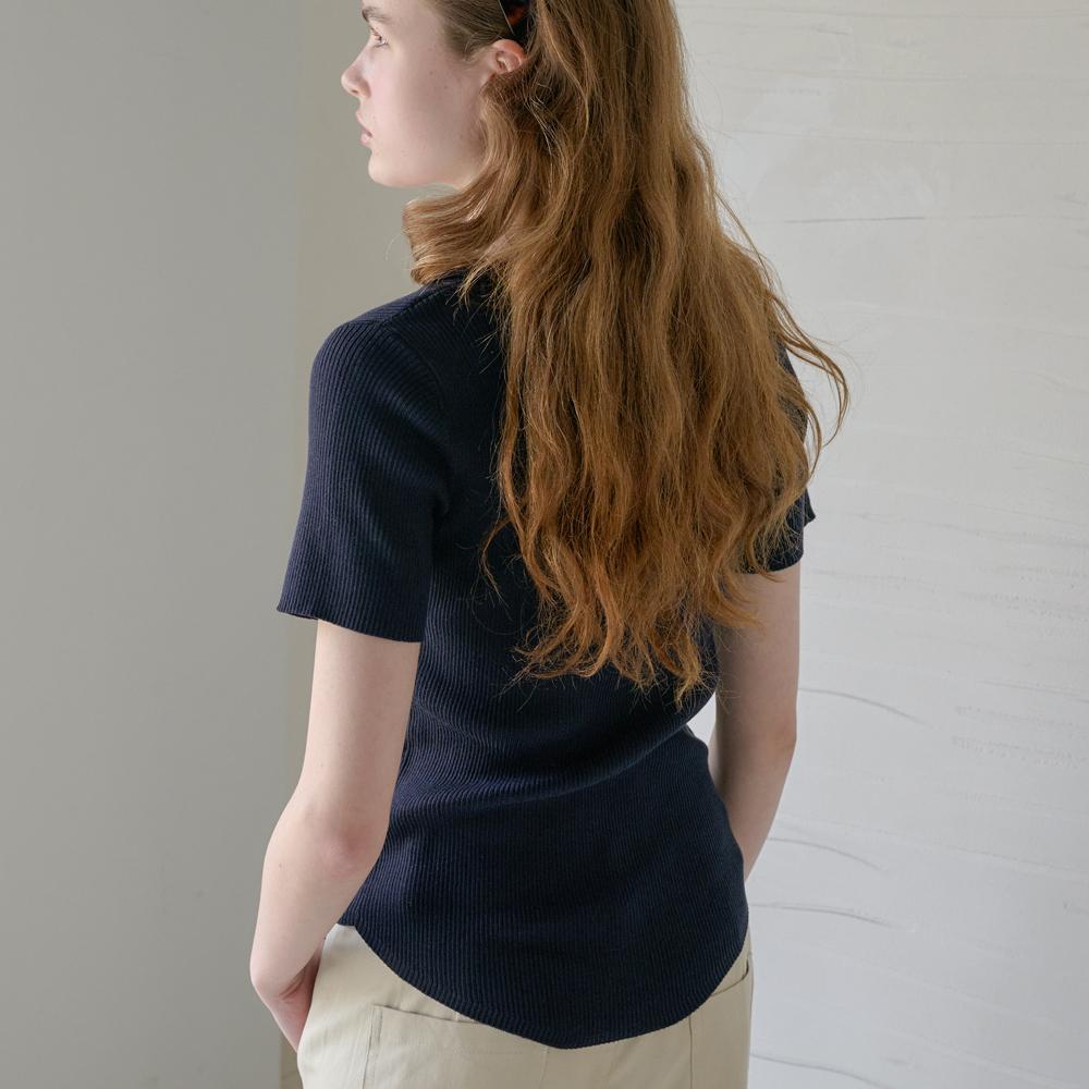 Elssibeui Scoop Neck Rib Knit Top_Navy