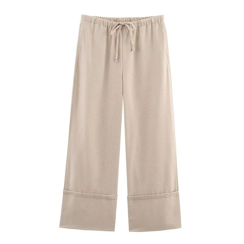 Linen Blend Long Sleeves Lapel Shirt 4786090 Linen Blend Wide Leg Mid Waist Casual Pants 4786091