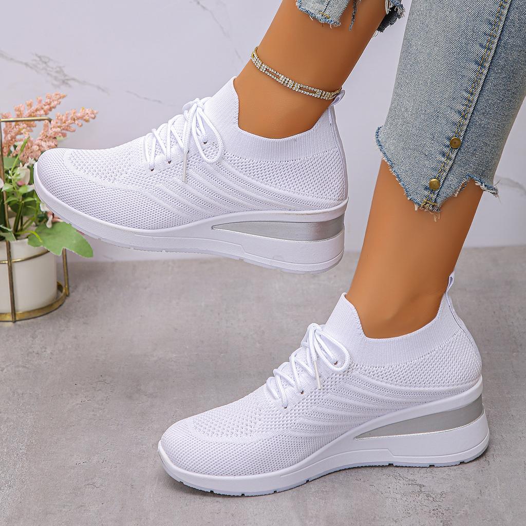 Fashionable Wedge Style Women's Sneakers Spring Autumn New Arrival Casual Thick Bottom Knitted Mesh Breathable Platform Shoes