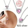 925 Silver Heart-Shaped Shiny Zircon Elevated Red&Pink&Blue&White Heart Necklace Lover's Gift Fine Jewelry for Women