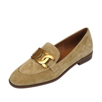 Women Shoes Genuine Leather Flats Loafers Round Toe Sheep Suede Metal Decor Slip-on Footwear Ladies Cozy Casual Shoes