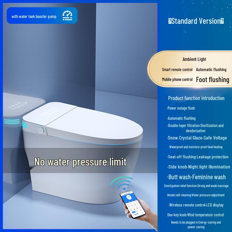 Genuine Smart Toilet with Automatic Flip Lid, Instant Heating, Voice Control, Siphon Technology, and No Water Pressure Limitations.