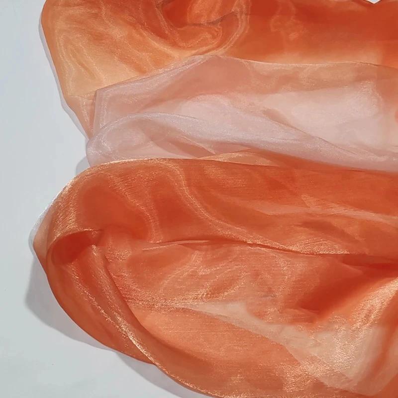 Wide 150cm Shiny Gradient Organza Fabric Glossy Thin Gauze Voile Fabric Diy Sewing Dress Hanfu Stage Costume Crafts Background