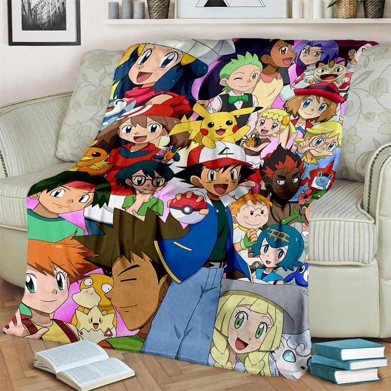 2025 New Cute Pikachu Pokemon Cartoon Gift Soft Plush Blanket,Flannel Throw Blanket for Living Room Bedroom Bed Sofa Cover Kids