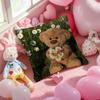 Childish-Hearted Friends Teddy Bear-B Pillow Case Anti-Dustmite Pillowcase Invisible Zipper Silky Short Plush Sofa Cushion Cover