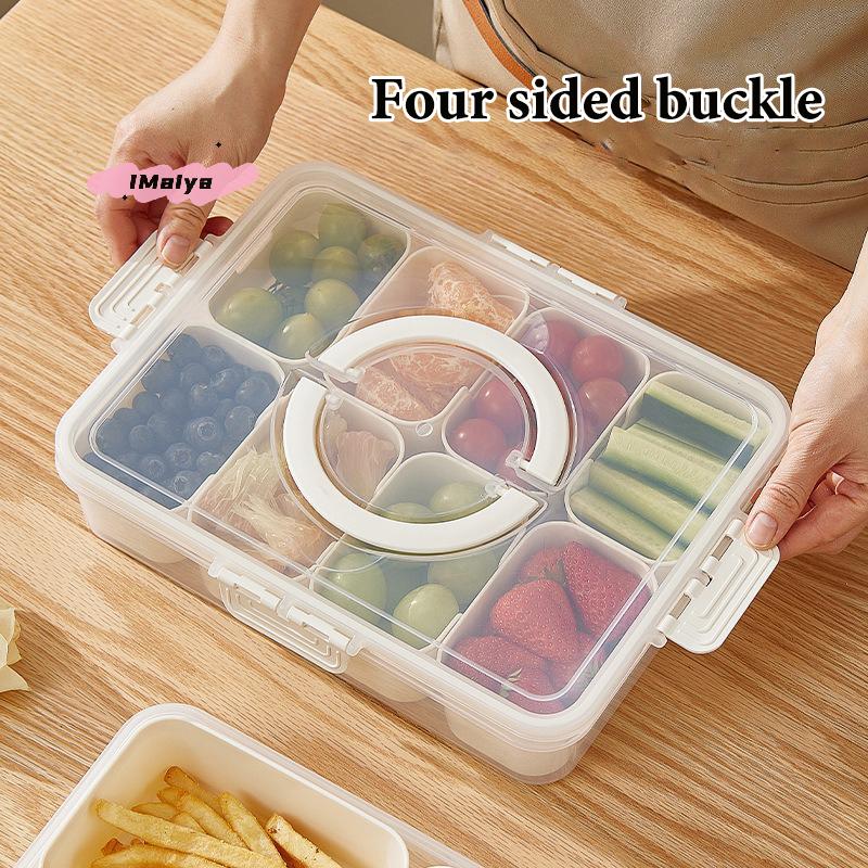 Rugged Portable Snack Food Box Container with Seasoning Divided Tray Lid And Handle 4/8 Snack Dividers for Easy Serving