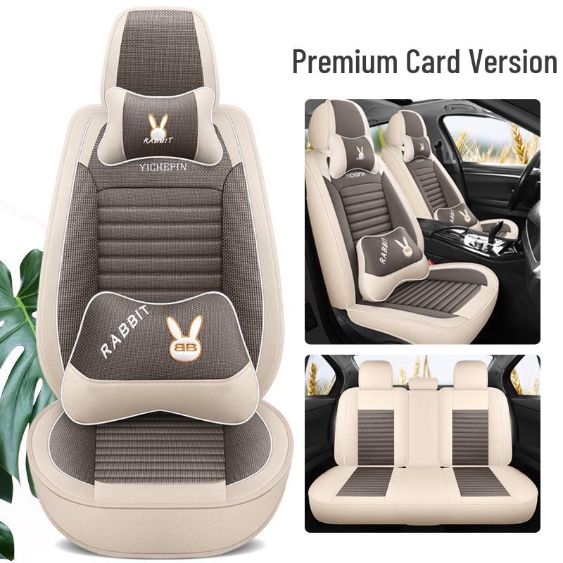 Universal All-Season Cartoon Linen Car Seat Cover - Full Wrap, Winter Special