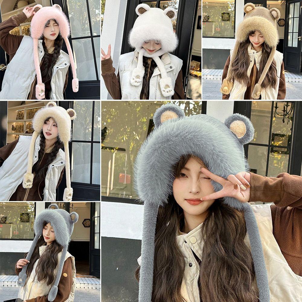 Plush Winter Warm Hat Windproof Ear Protection Hat Casual Earflap Bonnet Hat  Outdoor