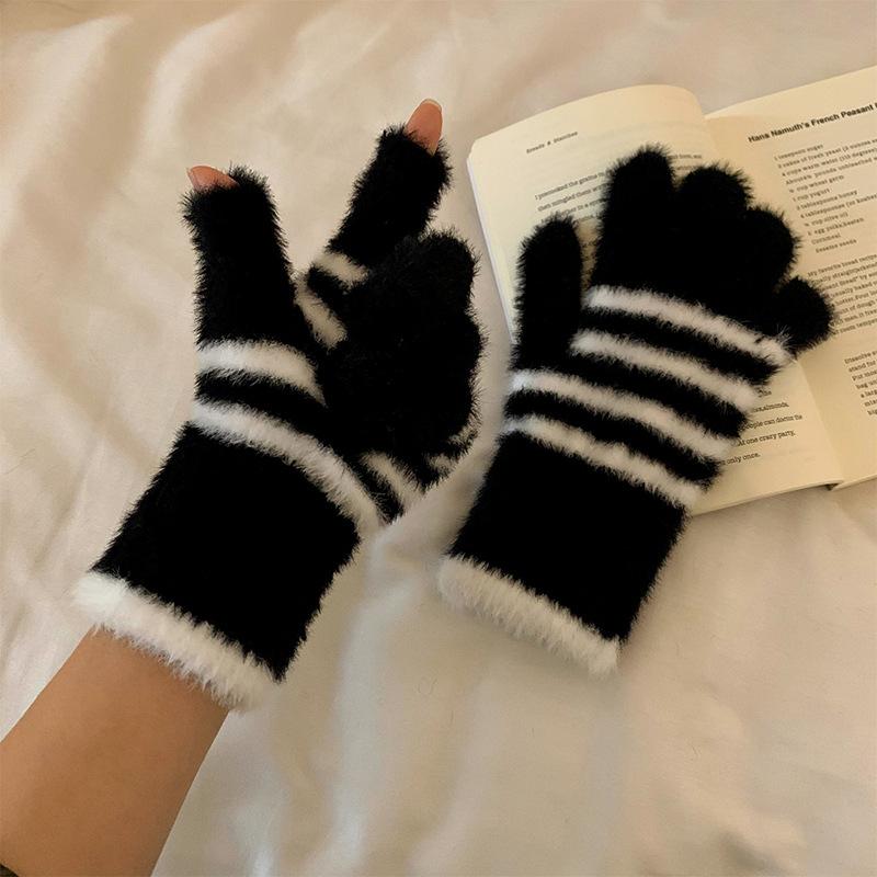 

Fingerless Gloves with Touch Screen for Women Autumn and Winter Leopard Print Warm and Thickened Knitted Fingerless Woolen Gloves One size