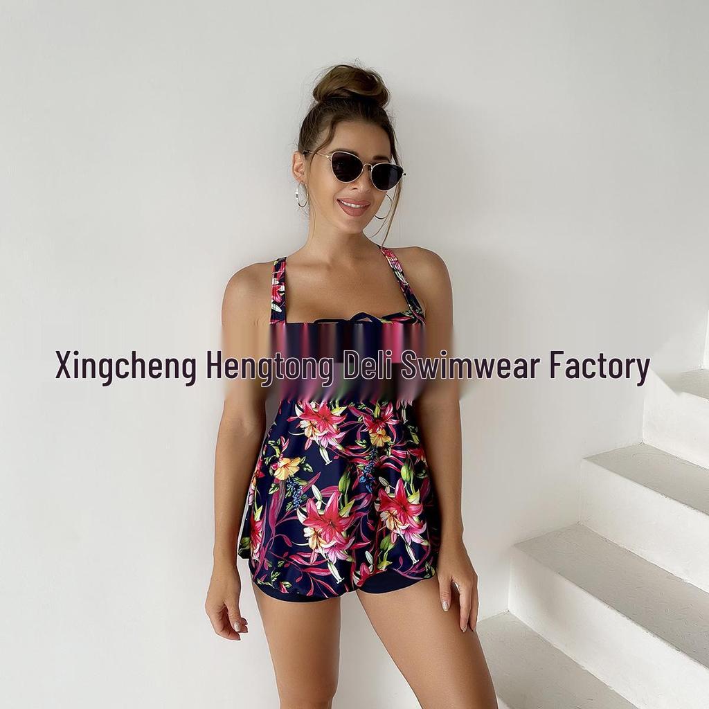Neuer Damen Übergrößen Bikini mit Print und Rock - Europäischer & Amerikanischer Stil - Rückenfreies Design mit flachem Beinausschnitt