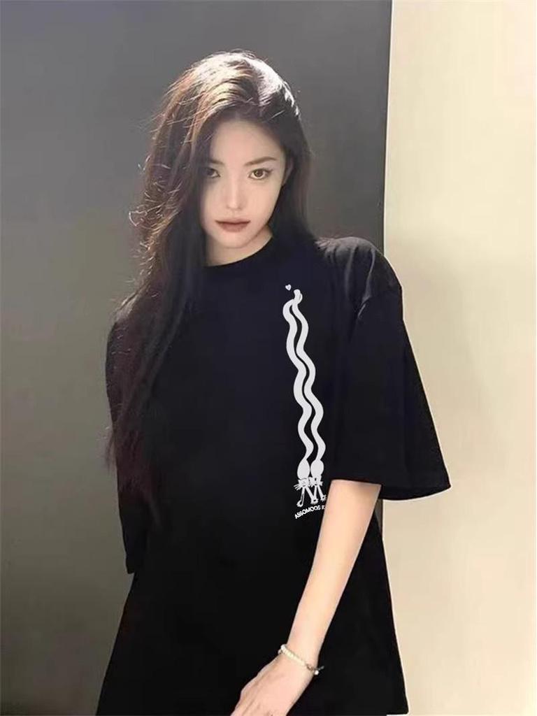 Women's Plus Size Pure Cotton Short Sleeve T-Shirt, 2025 Summer Collection, Straight Shoulder, American High Street Style, Loose Fit Top.