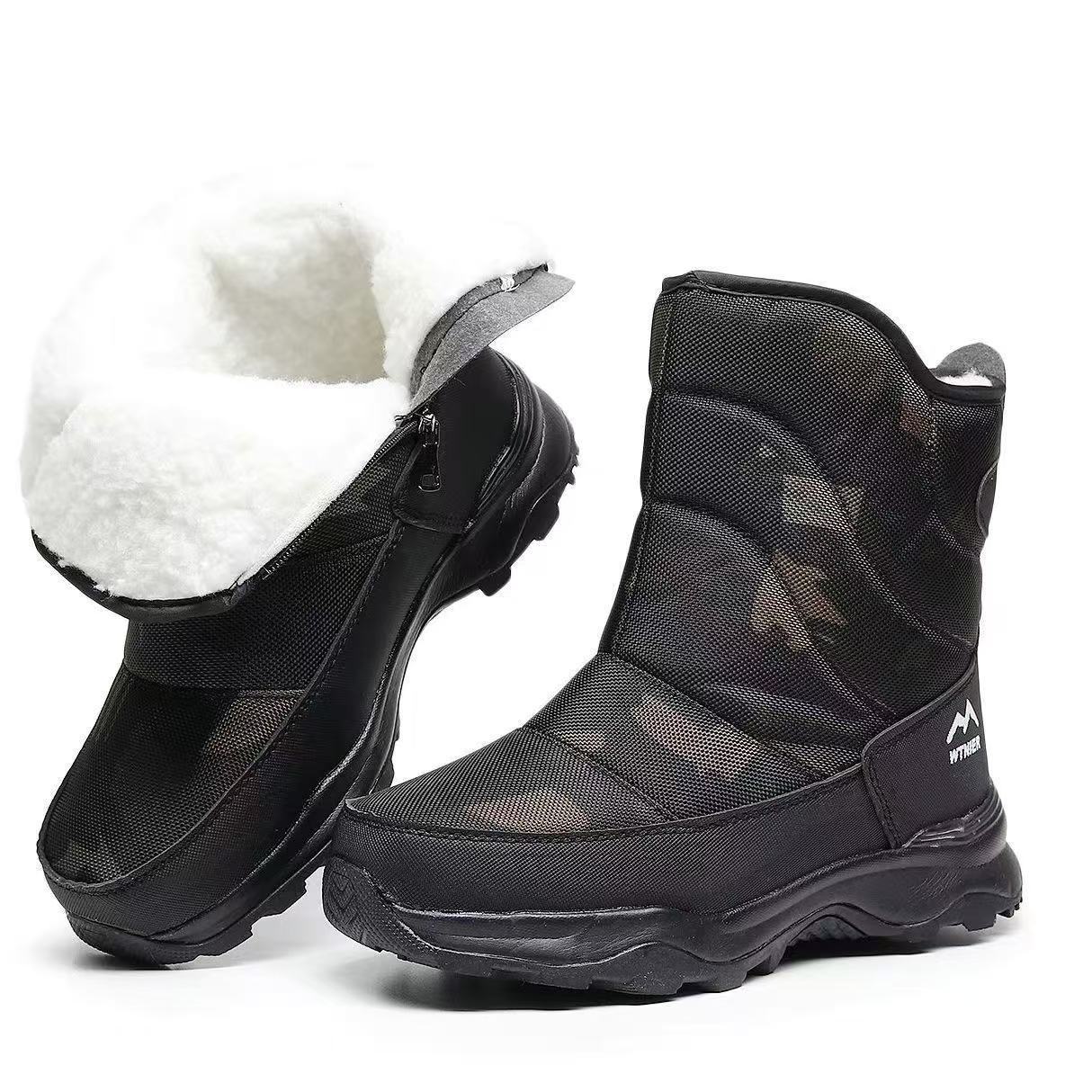 

Snow boots Men s winter warm velvet thickened high-top outdoor cotton shoes waterproof and non-slip large-size cotton boots 46