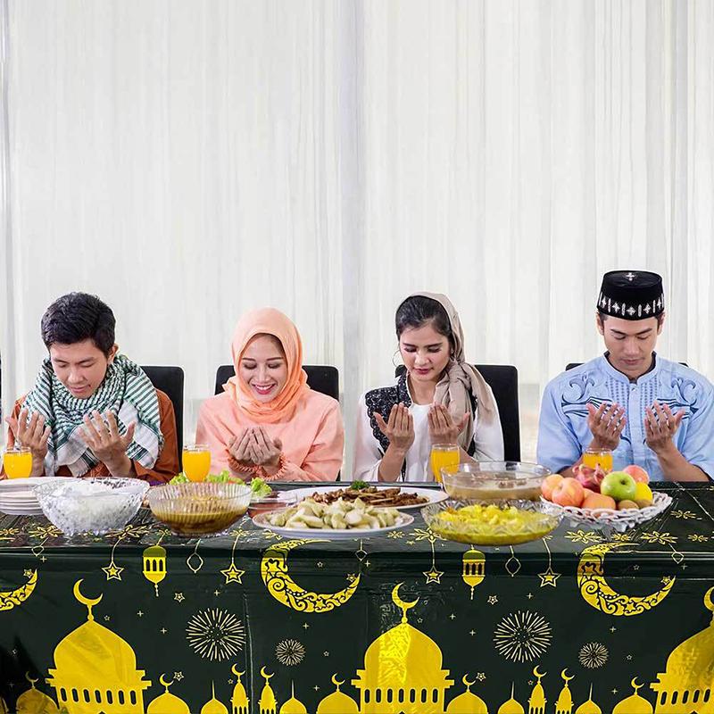 Mubarak Moon Star Foil Balloon Eid Mubarak Party Decorations Ramadan Dinner Table Decor Islamic Party Tablecloth Supplies