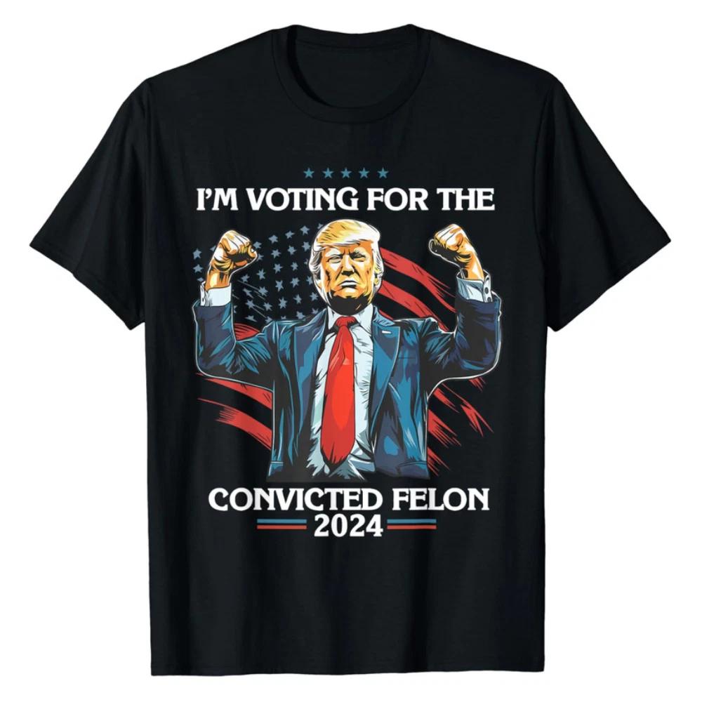 100% bomull TOPPER UNISEX T-SKJORTER HERRE DAME Morsom Trump Jeg stemmer på en dømt forbryter Unisex T-skjorte