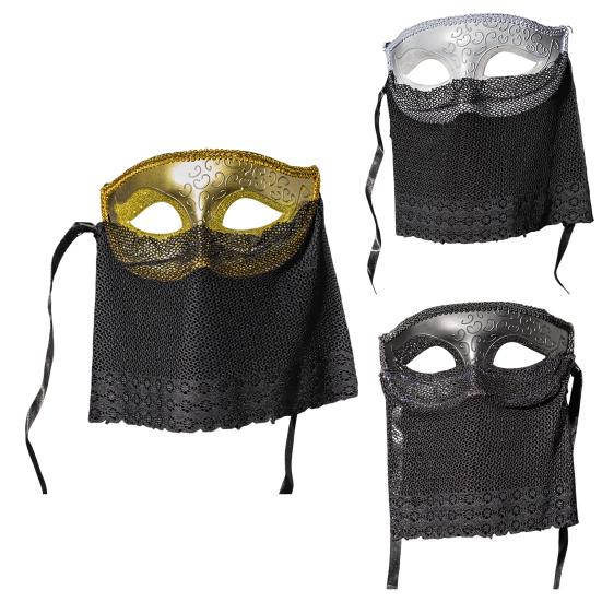 Masquerade Masque with Mesh Veil for Men And Women Mardi Gras Cosplay Masque for Halloween Venetian Ball Party