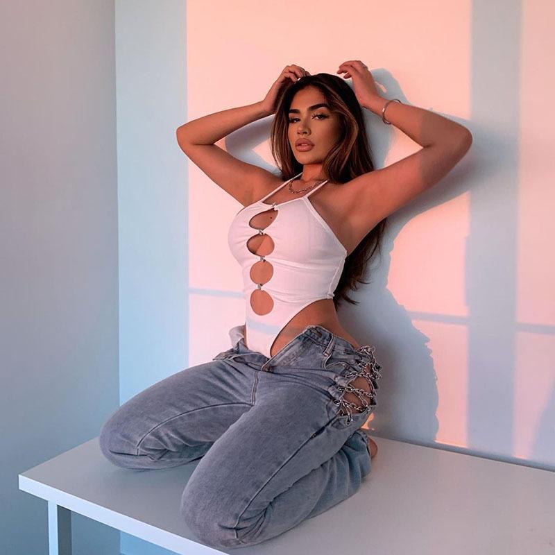 Estetické sexy streetwear kombinéza ženy s vysokým pasem dutý bez rukávů bodycon kombinézy Punk Emo Alternativní oblečení