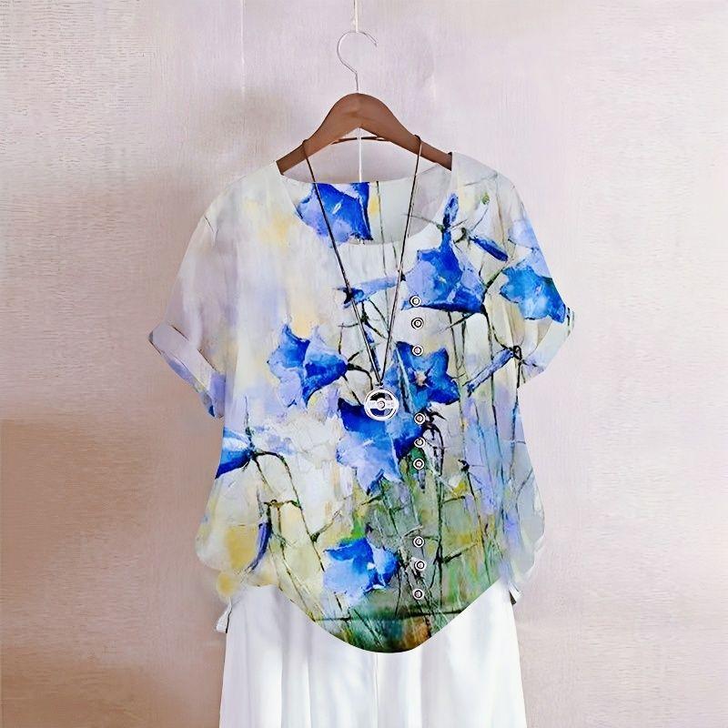 

Доступная роскошь Французская мода Лето Новинка Рубашка Свободная блузка Базовая рубашка Западный стиль Однотонный Нарядный Элегантный Топы Blue Horn Grass Flower L