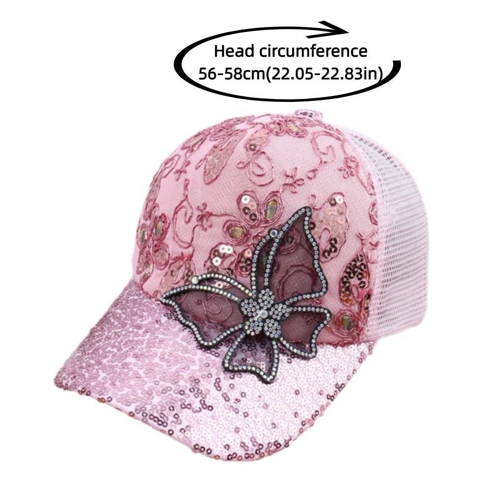 Fashion Mesh Women's Baseball Cap Breathable Butterfly Decor Sun Hat Adjustable Black Rhinestone Peaked Cap Spring Summer Autumn