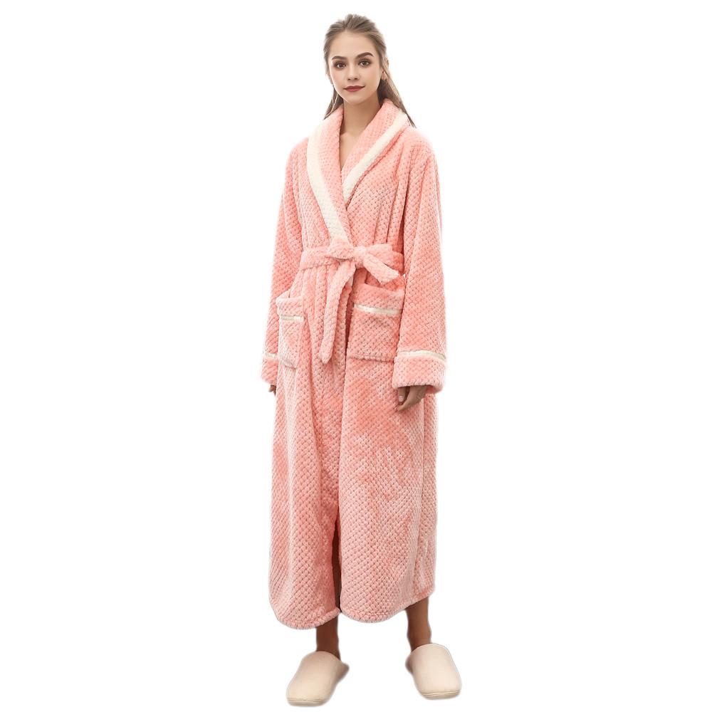 Unisex Winter Lengthened Coralline Plush Shawl Bathrobe Long Sleeved Robe Coat