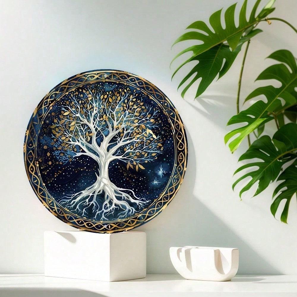 

Tree of Life Metal Wall Art, Classic Aluminum Round Sign, Pre-Drilled Holes Weatherproof Decor for Home 20x20 різнокольоровий