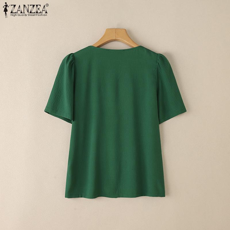 ZANZEA Women Casual Square Collar Summer Short Sleeve Blouse