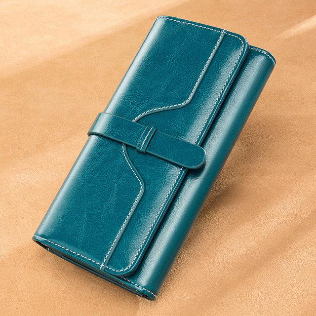 Vintage Damen Geldbörse aus echtem Leder Lang Dreifach gefaltet Clutch Große Kapazität mit Handy Elegant Damen Alltags-Reisetasche